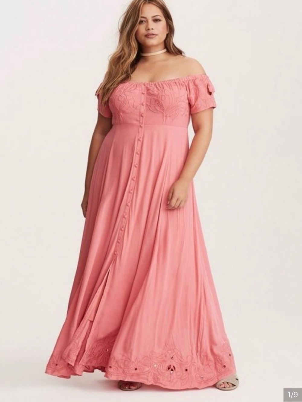 NWT Torrid Coral Off-Shoulder Button-Front Maxi Dress